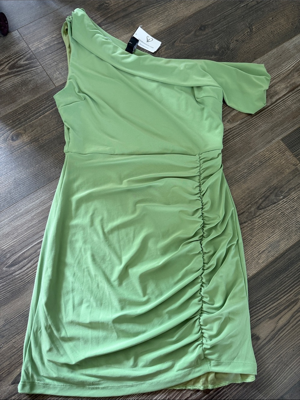 Windsor One-Shoulder Ruched Lime Green Dress